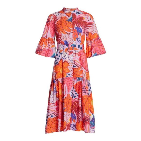 Farm Rio Botanical Print Belted Midi Dress Size Medium NWT - Picture 2 of 9